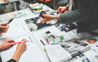 People working together to create brand visuals mockup