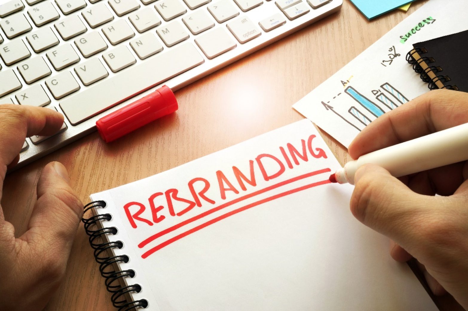 The term, ‘Rebranding’ written on a notebook