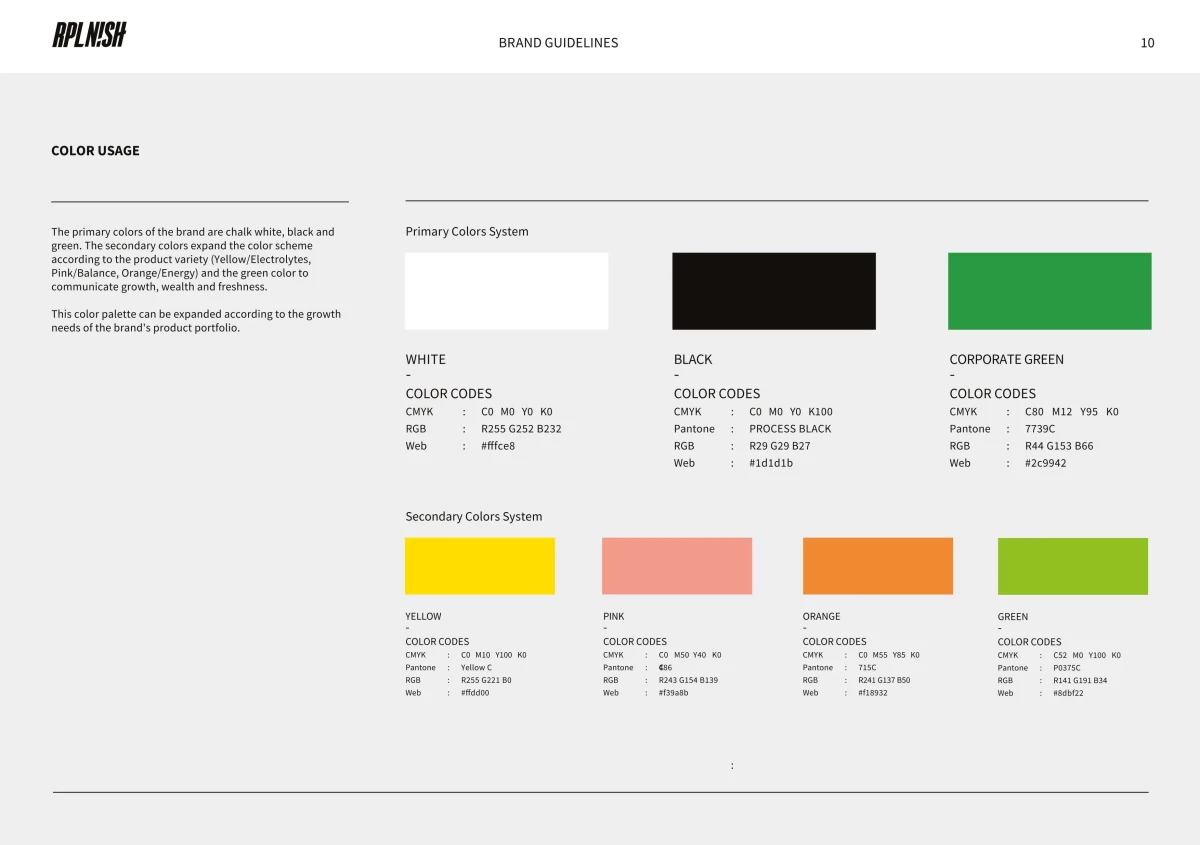 A brand guideline identity showcasing the brand colors