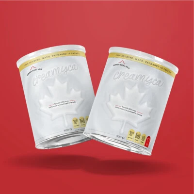 White packaging design for milk powder done by The NetMen Corp